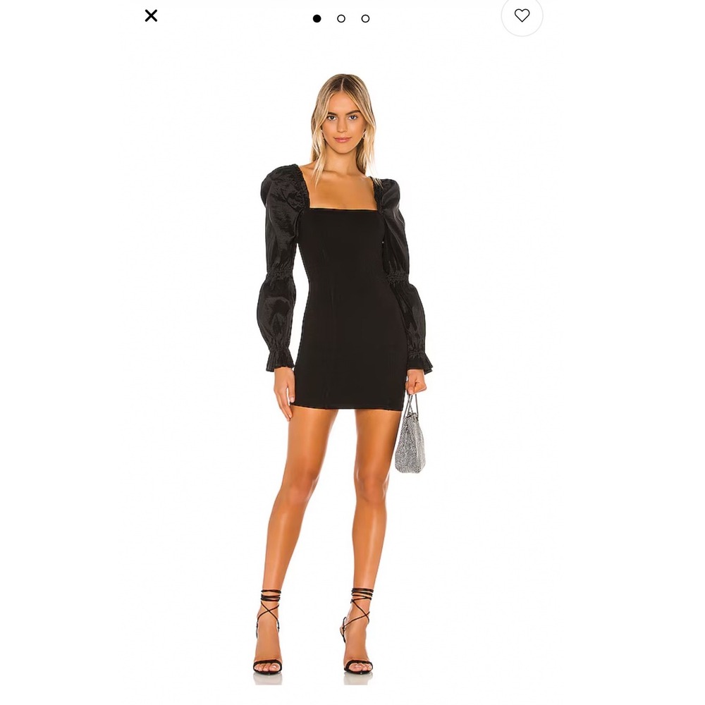 Majorelle Revolve Dove Dress Black Open Back Long Puff Sleeve Square Neck Size M